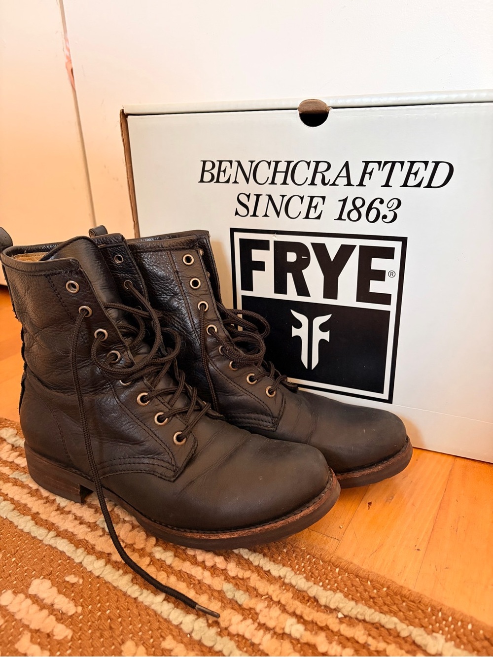 FRYE Black Leather Veronica Combat Boots